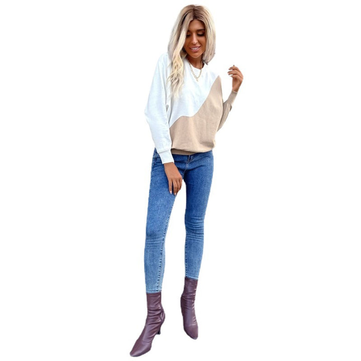 Damen lässiger Strickpullover mit kreativem Blockstreifen-Design Drune