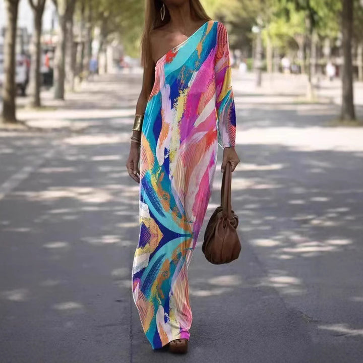 Damen Maxikleid mit asymmetrischem Schnitt und lebhaftem Farbdesign Drune
