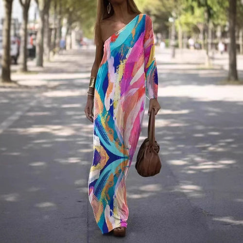 Damen Maxikleid mit asymmetrischem Schnitt und lebhaftem Farbdesign Drune