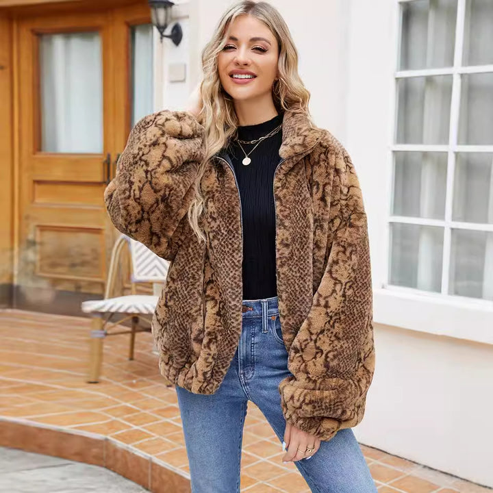 Damen Kuschelige Kunstpelzjacke im Schlangenlook Drune