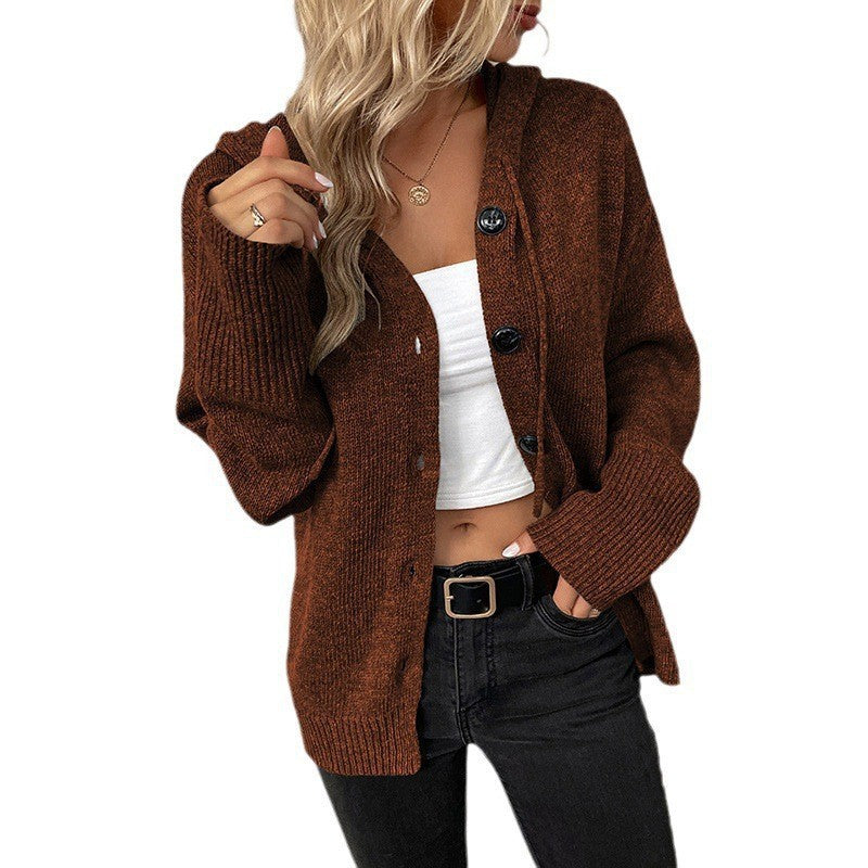 Damen Strickjacke mit Kapuze und grober Textur Drune