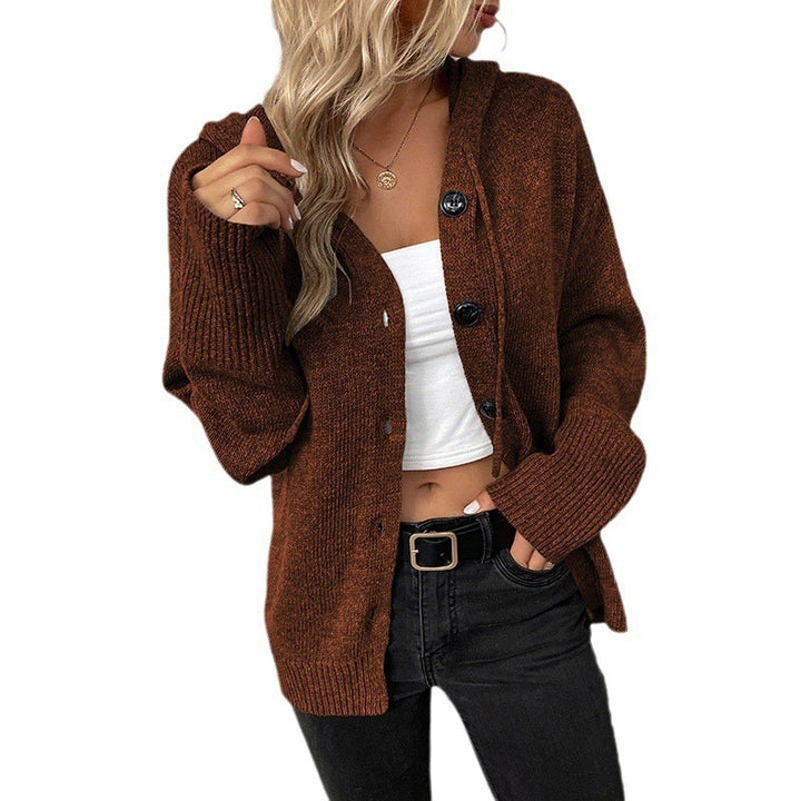 Damen Strickjacke mit Kapuze und grober Textur Drune