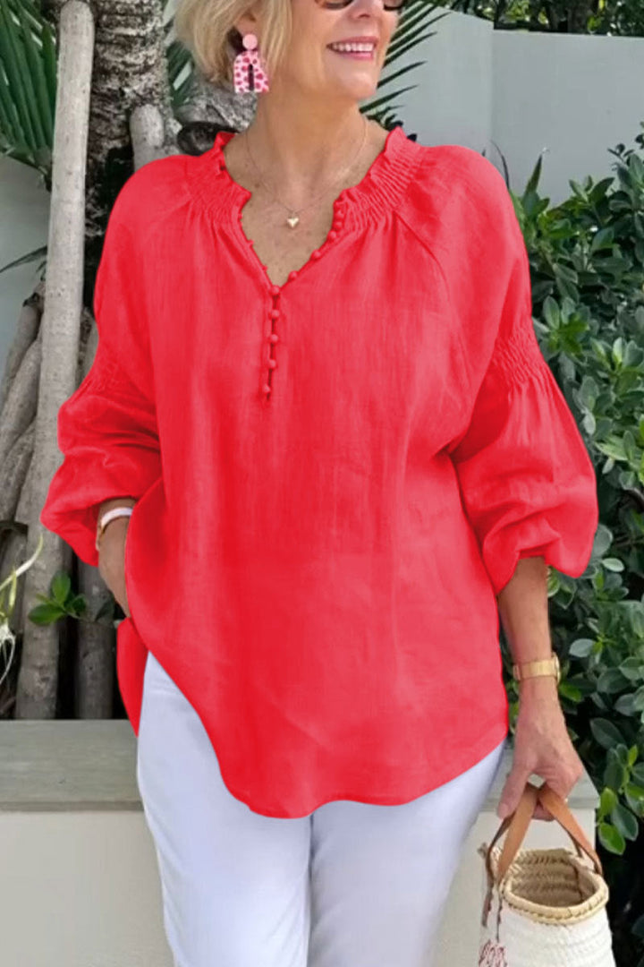 Damen luftige Bluse mit Smock-Ärmeln Drune