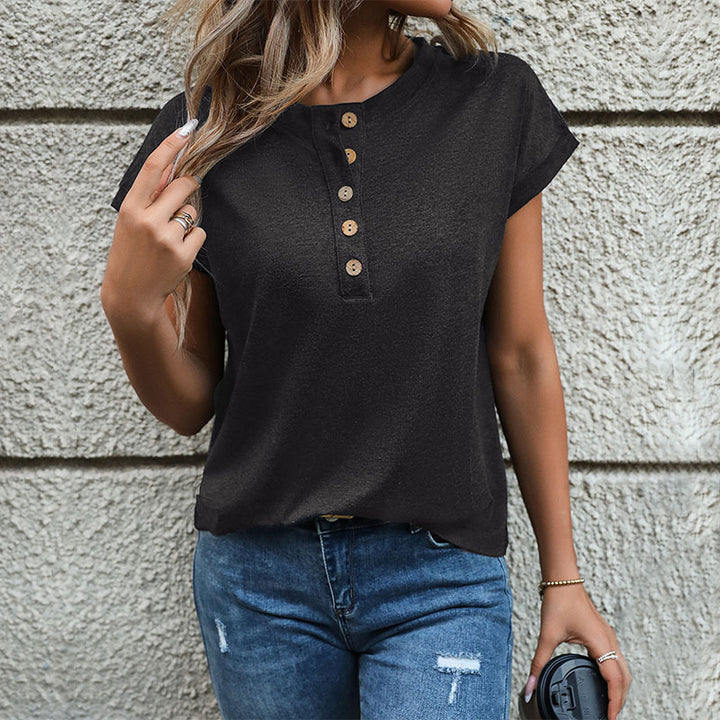 Damen T-Shirt mit Knopfleiste und lässigem Schnitt Drune