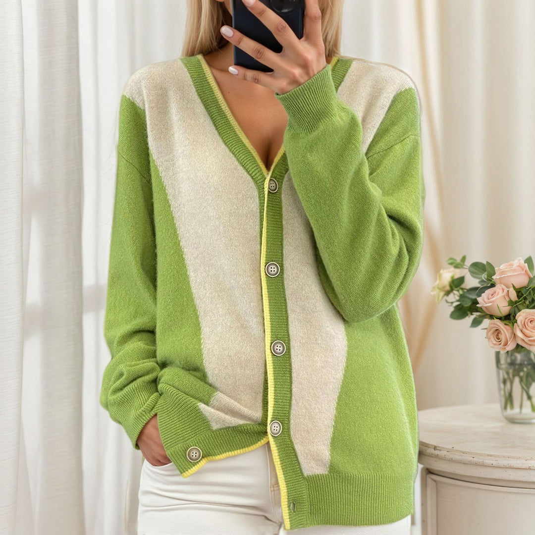 Damen Leichte Strickjacke mit modischem V-Ausschnitt Drune