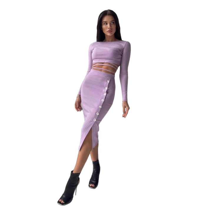 Damen cropped Oberteil und lange hochtaillierte Rockkombination Drune