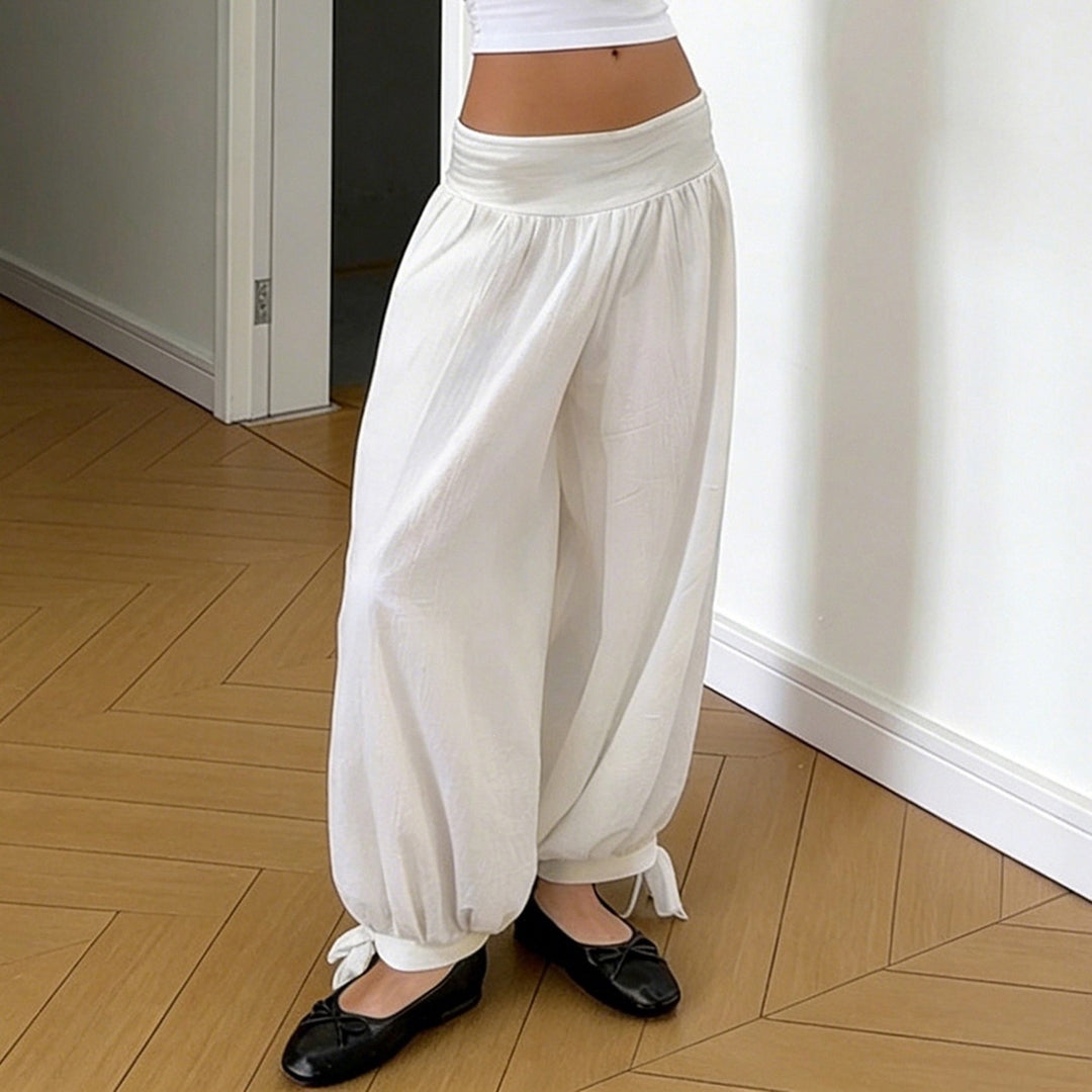 Damen weite Baumwollhose mit elastischem Bund und verstellbaren Bindebändern Drune