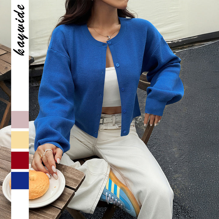 Damen Strickjacke mit Knopfleiste und voluminösen Ärmeln Drune