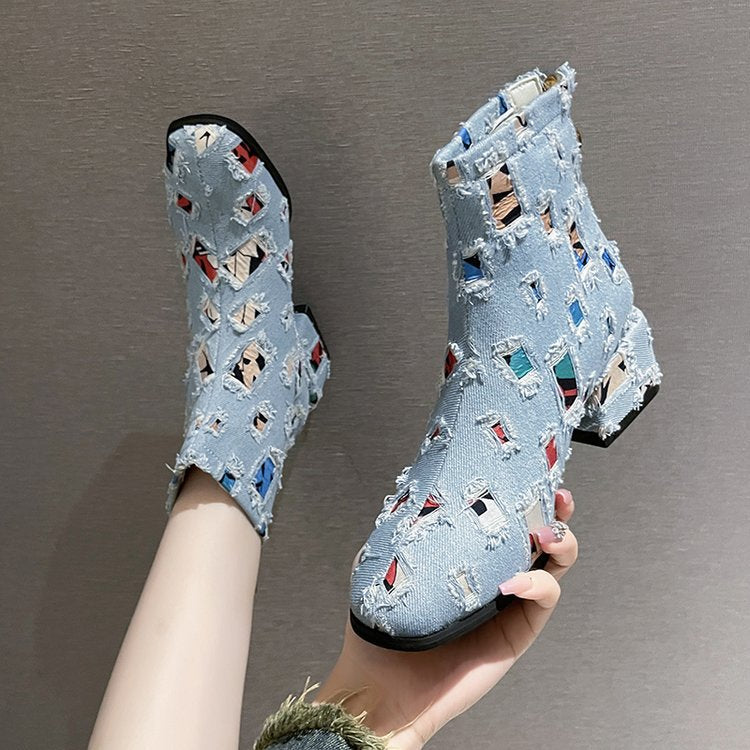 Damen Modische Ankle-Boots mit kreativem Geometrie-Druck und elegantem Reißverschluss Drune
