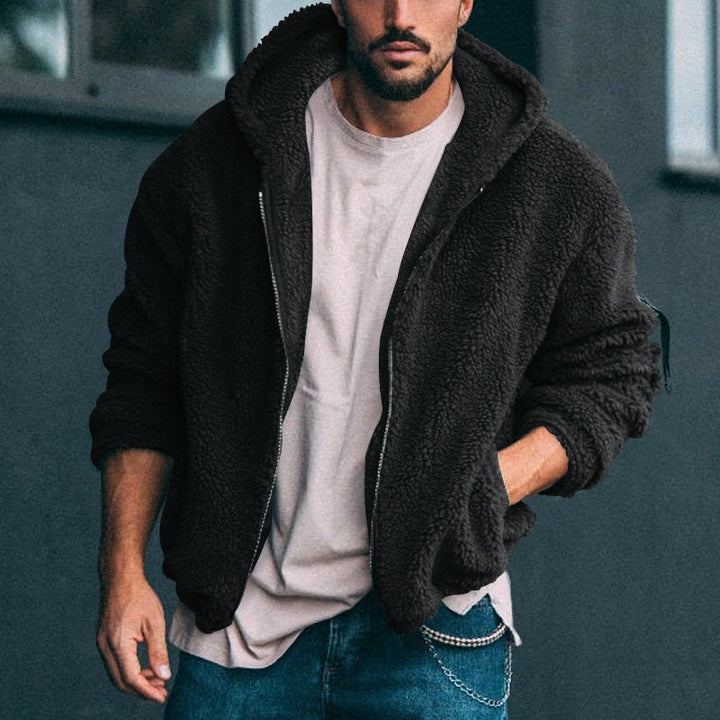 Herren kuschelige Fleecejacke mit großzügiger Kapuze und Reißverschluss Drune