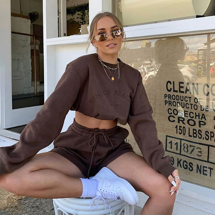Damen lässiges und stylisches Sweatshirt-Shorts-Set Drune