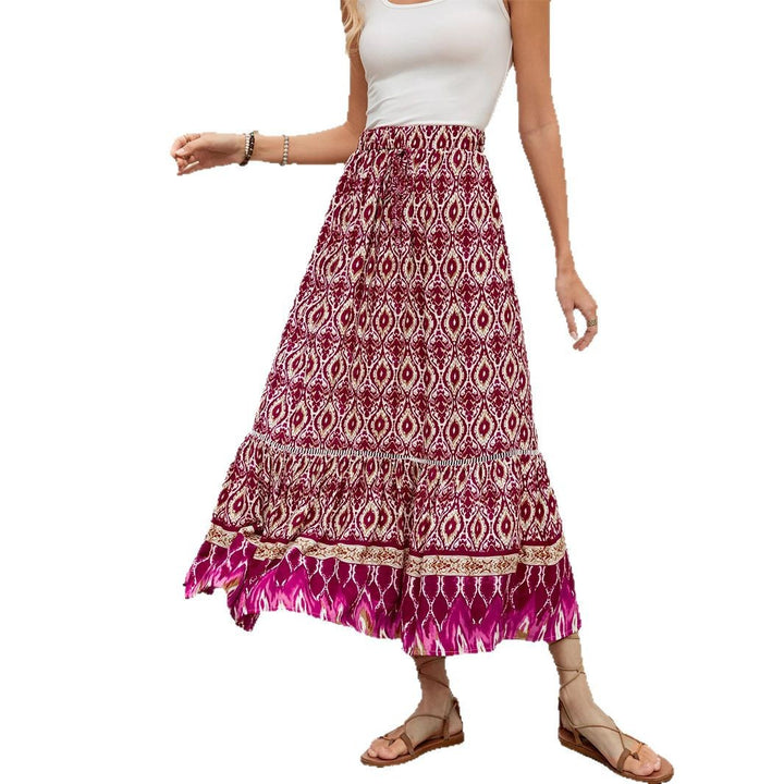 Damen Boho Maxirock mit elastischem Bund und Volants Drune