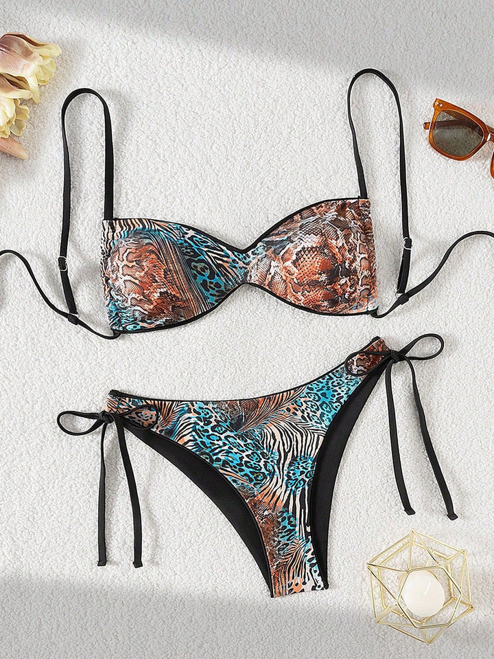 Damen Push-Up Bikini mit elegantem Animal-Print und verstellbaren Trägern Drune