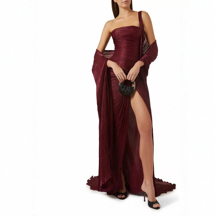 Damen Elegantes Maxi-Kleid mit asymmetrischem Schnitt und Plissierungen Drune