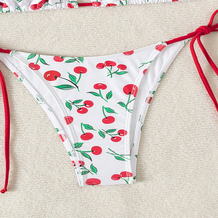 Damen Triangel-Bikini mit fruchtigem Muster und verstellbaren Schnürbändern Drune