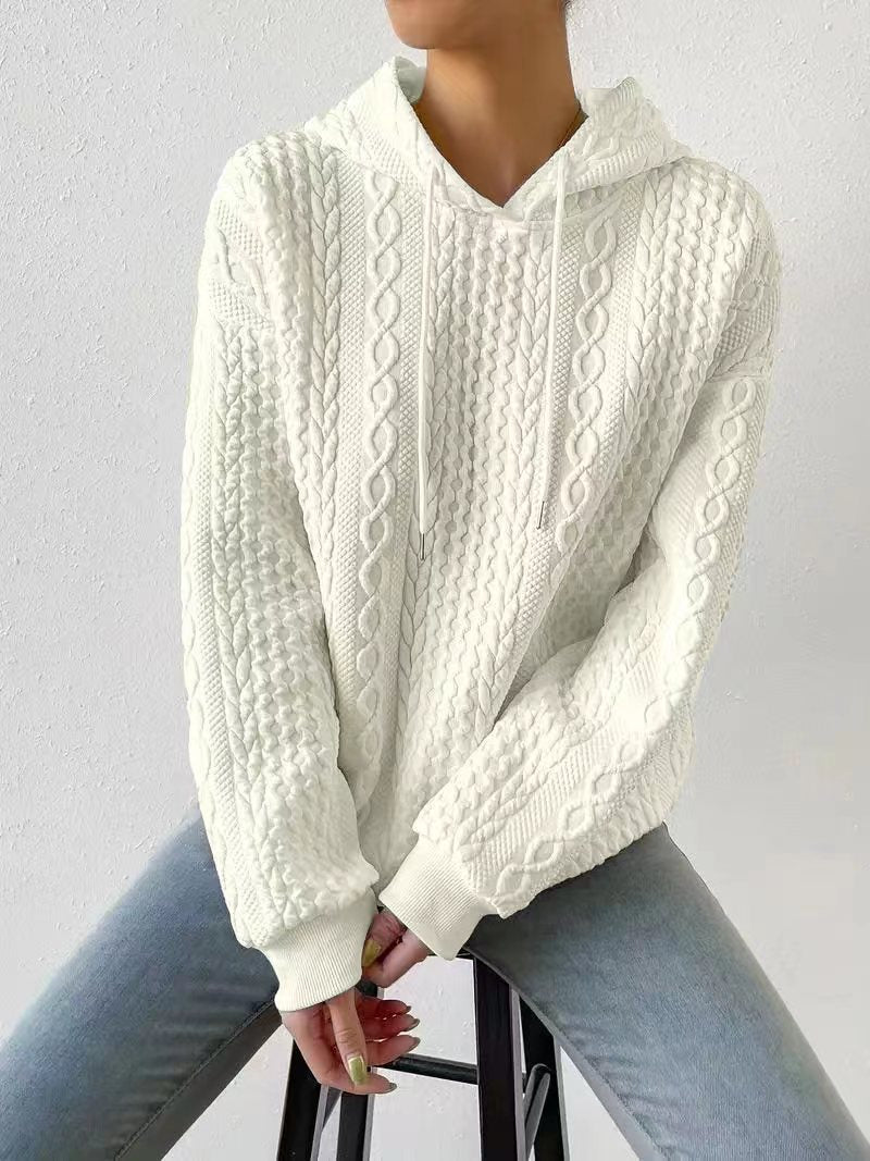 Drune Jacquard Kapuze Schnürung langärmliges lockeres Sweatshirt