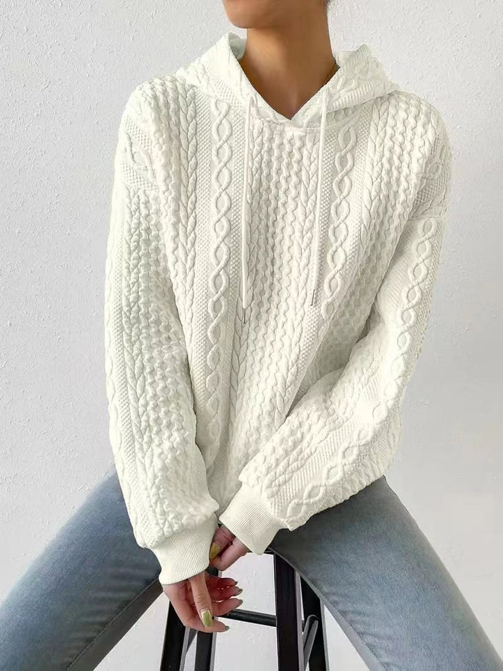Drune Jacquard Kapuze Schnürung langärmliges lockeres Sweatshirt