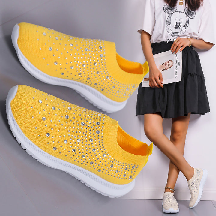 Damen Sneakers mit funkelnden Strass-Applikationen und elastischem Strick-Obermaterial Drune