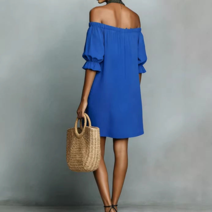 Damen Off-Shoulder Kleid mit knopf- und rüschendetail Drune