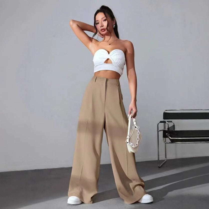 Damen weite Hochtaillen-Hose mit eleganter Faltenlegung und zeitgemäßem Schnitt Drune