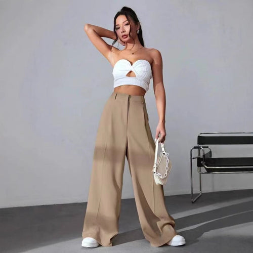 Damen weite Hochtaillen-Hose mit eleganter Faltenlegung und zeitgemäßem Schnitt Drune