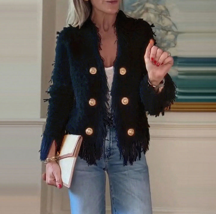 Damen Fransenjacke mit goldenen Knöpfen Drune