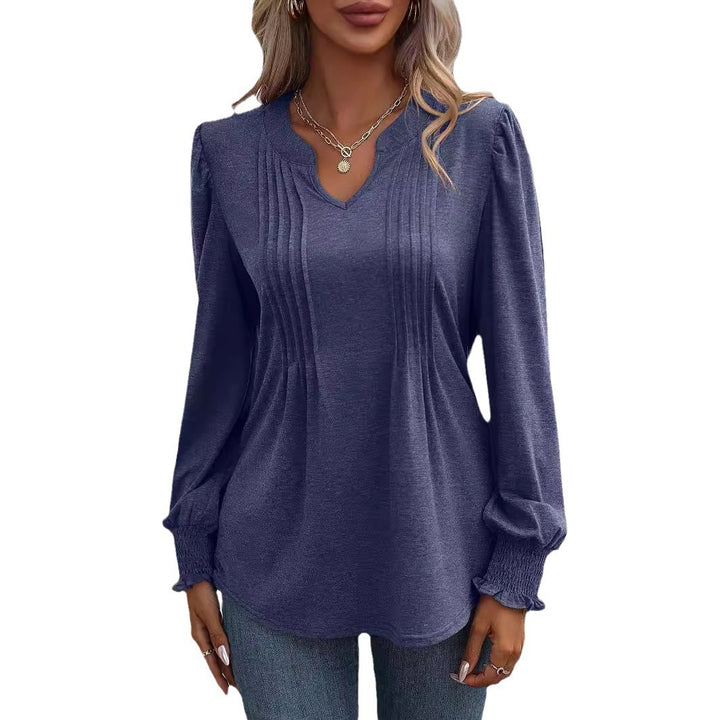 Damen Bluse mit texturiertem Design und elegantem V-Ausschnitt Drune
