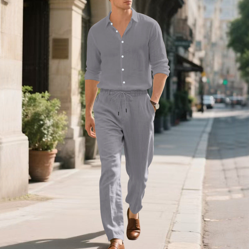 Herren lässige Leinen-Hose mit elastischem Bund und praktischem Kordelzug Drune