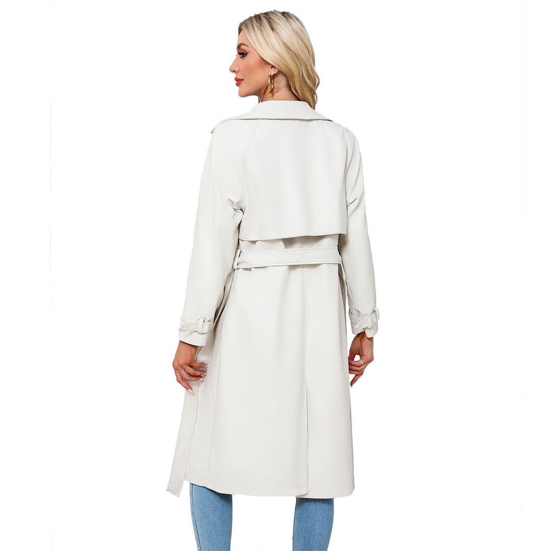Damen modischer Trenchcoat aus hochwertigem Kunstleder Drune