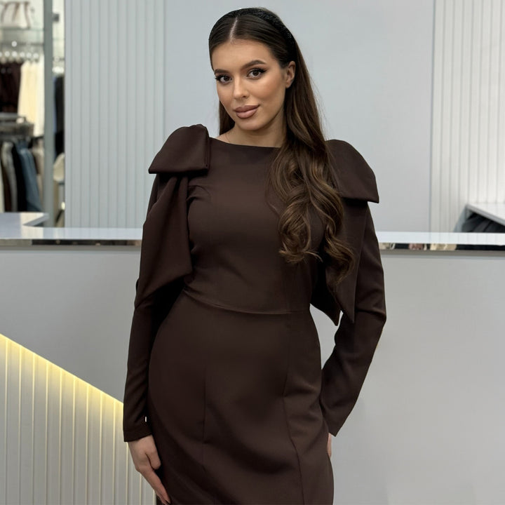 Damen Maxi-Kleid mit eleganten Puffärmeln und seitlichem Schlitz Drune