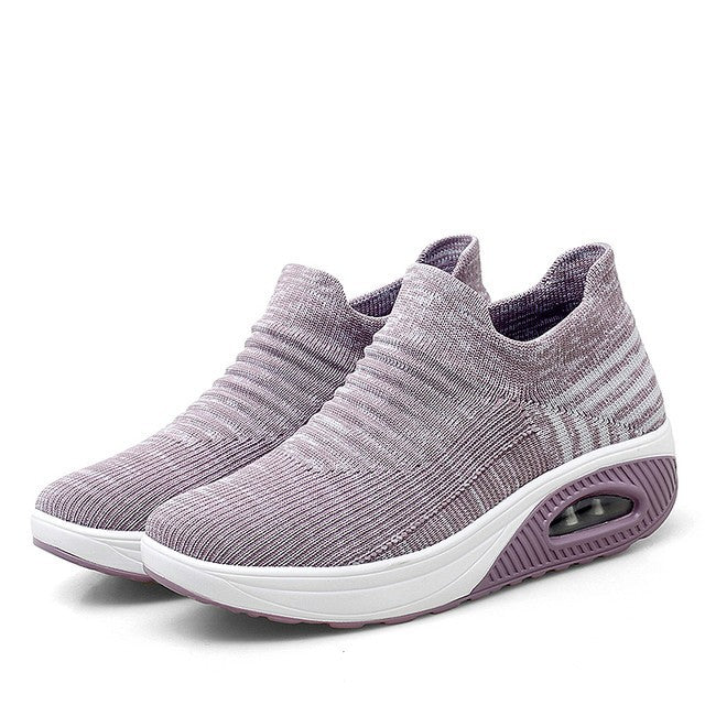 Damen nan gestrickter Schlupf-Walking-Sneaker mit anatomischer Pronationsstütze, Luftpolster-Zwischensohle und sockenähnlichem Schaft Drune