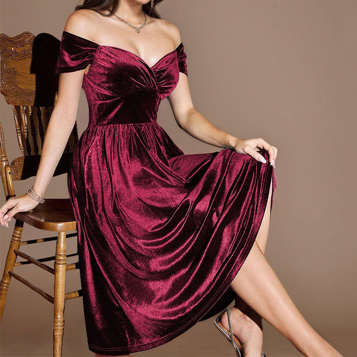 Damen Midi-Kleid aus luxuriösem Samt mit tiefem V-Ausschnitt und eleganter Taillierung Drune