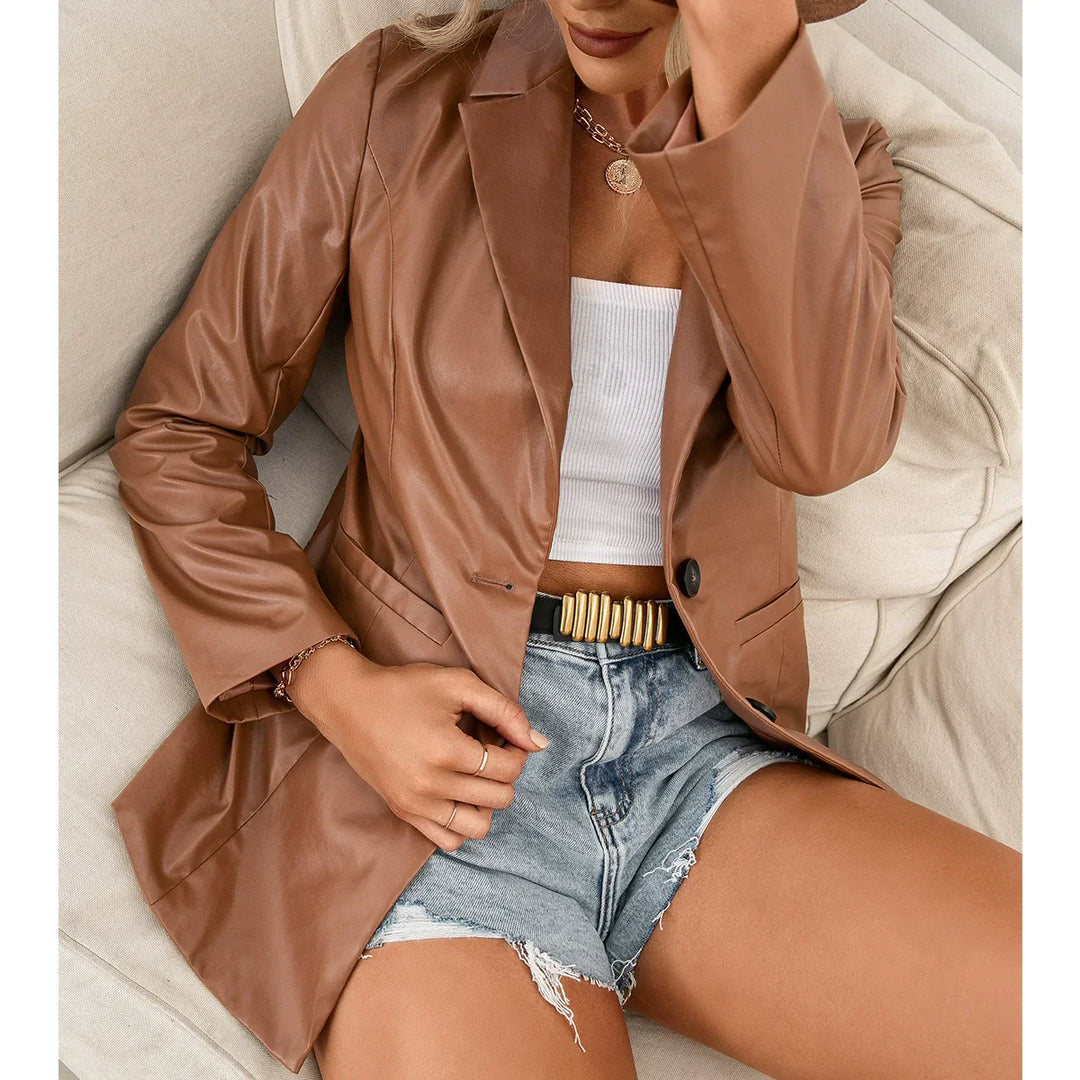 Drune | Trenchcoat Slim Fit mittellang Glad Kunstleder Klassisches Revers