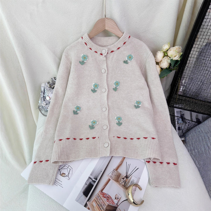 Damen Strickjacke mit floralem Stickdesign und Knopfverschluss Drune