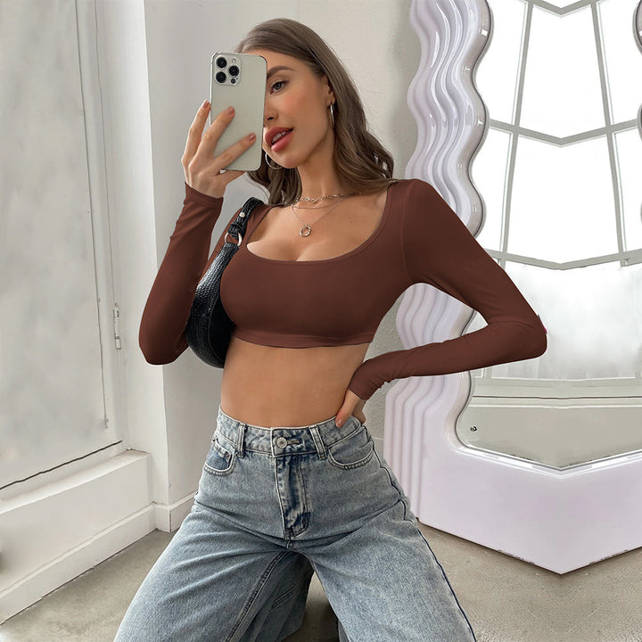 Damen Langarm Crop-Top mit elegantem Quadrat-Ausschnitt und komfortablem Schnitt Drune