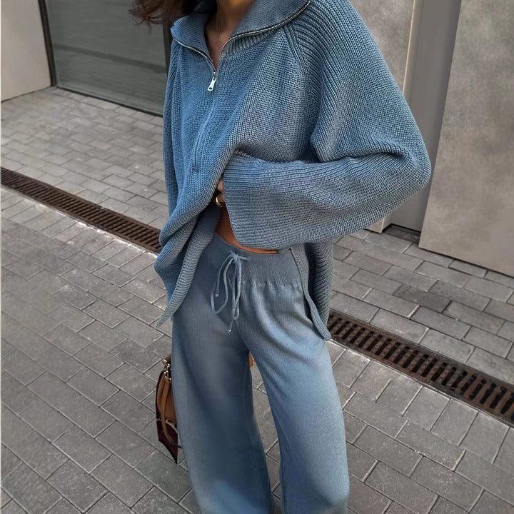 Damen Oversized Strickpullover mit modischem Kragen Drune