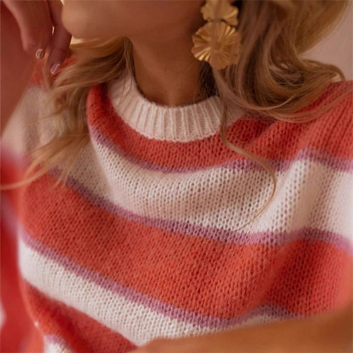 Damen Oversized Pullover mit stilvollem Streifenmuster und weichem Mohair-Wollmix Drune