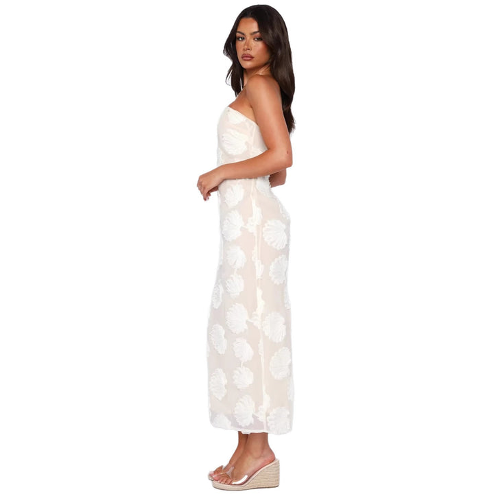 Damen Strapless Maxikleid mit floralen 3D-Applikationen Drune