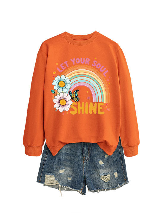 Damen Sweatshirt mit buntem Farbverlauf und floralem Grafikdesign Drune