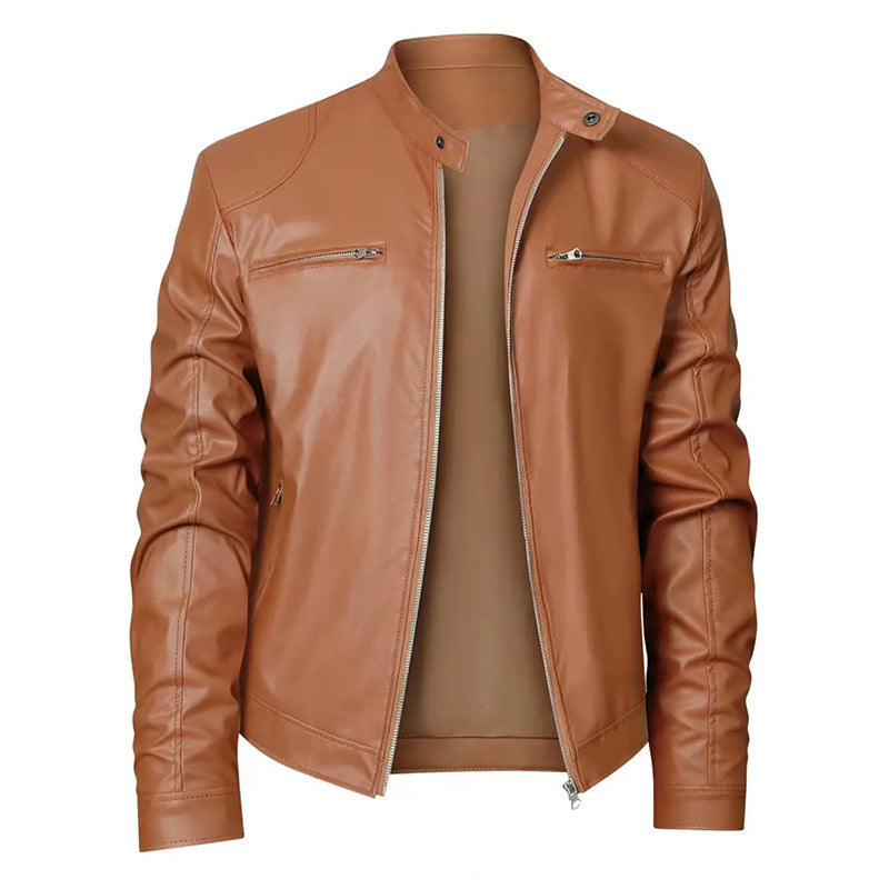 Herren nan schlanke Kunstleder-Bikerjacke mit Stehkragen, durchgehendem Reißverschluss und zwei Brusttaschen Drune