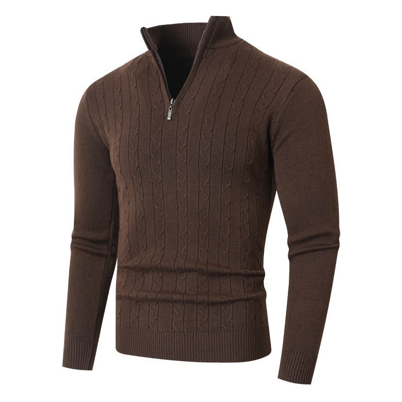 Herren nan gerippter Halbzip-Pullover mit Zopfmuster, Stehkragen und schmaler Passform Drune