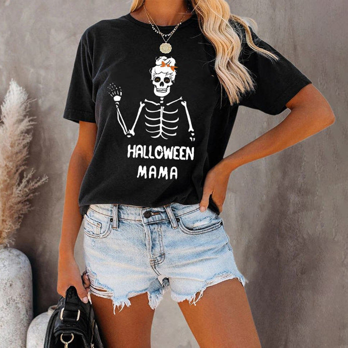 Damen Grafik-T-Shirt mit fantasievollem Skelett-Design Drune
