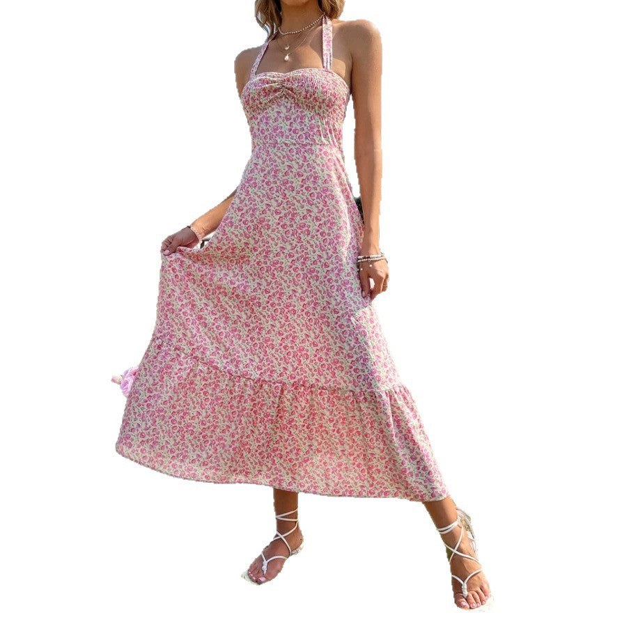 Damen Maxikleid mit floralem Design und gerafftem Saum Drune