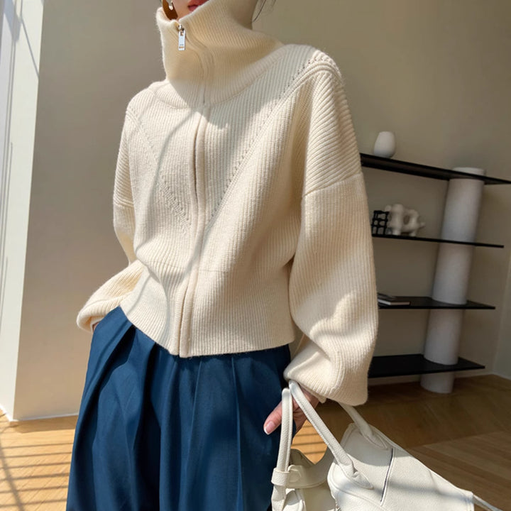 Damen Grobstrick Pullover mit hohem Kragen und lässigem Schnitt Drune