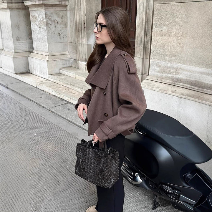 Damen lässige Oversized-Jacke mit doppelter Knopfleiste und breitem Revers Drune