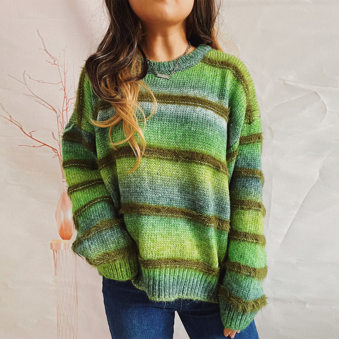 Damen gemütlicher Strickpullover mit sanftem Farbverlauf und flauschiger Textur Drune