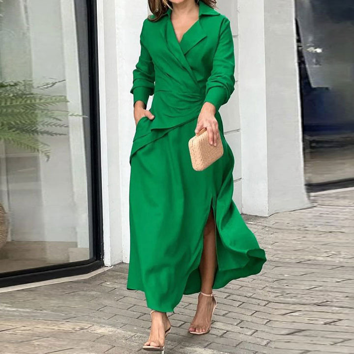 Damen Wickelmaxikleid mit eleganten Drapierungen und seitlichem Schlitz Drune