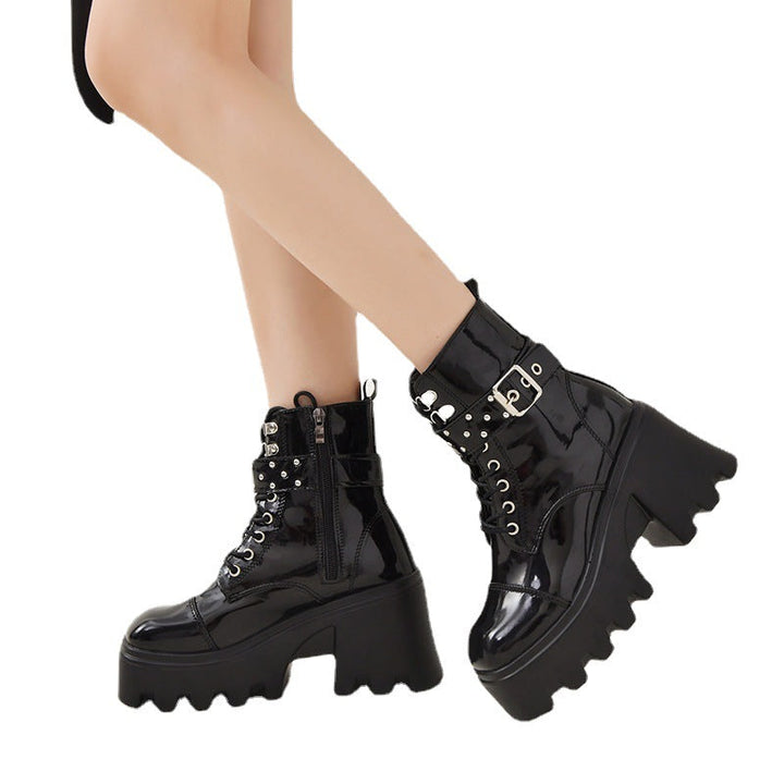 Damen High-Top Stiefeletten mit modischem Schnallen-Detail und robustem Plateau Drune