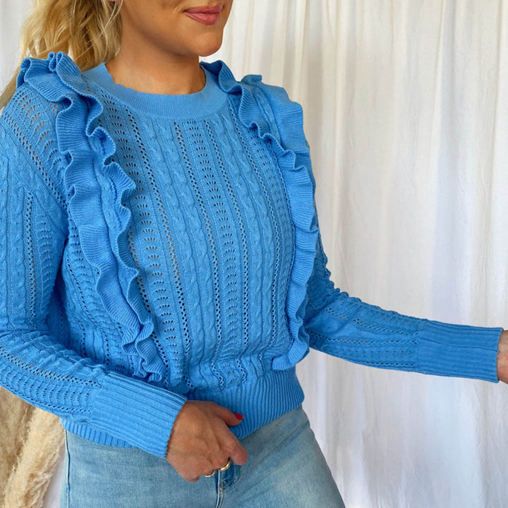 Damen modischer Pullover mit Rüschen Drune