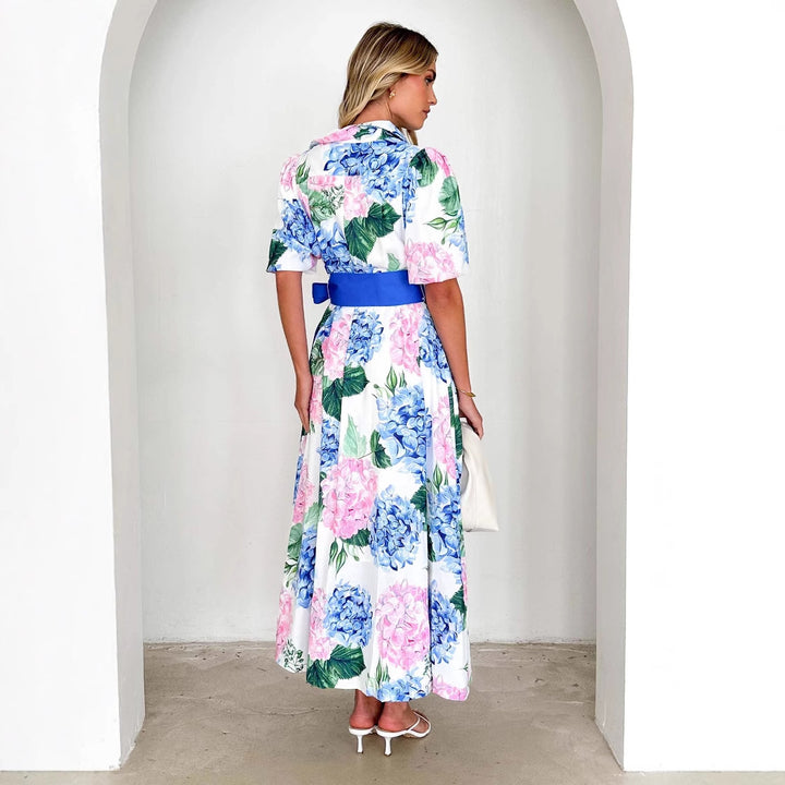 Damen Maxi-Kleid mit Bundfalten und Taillengürtel Drune